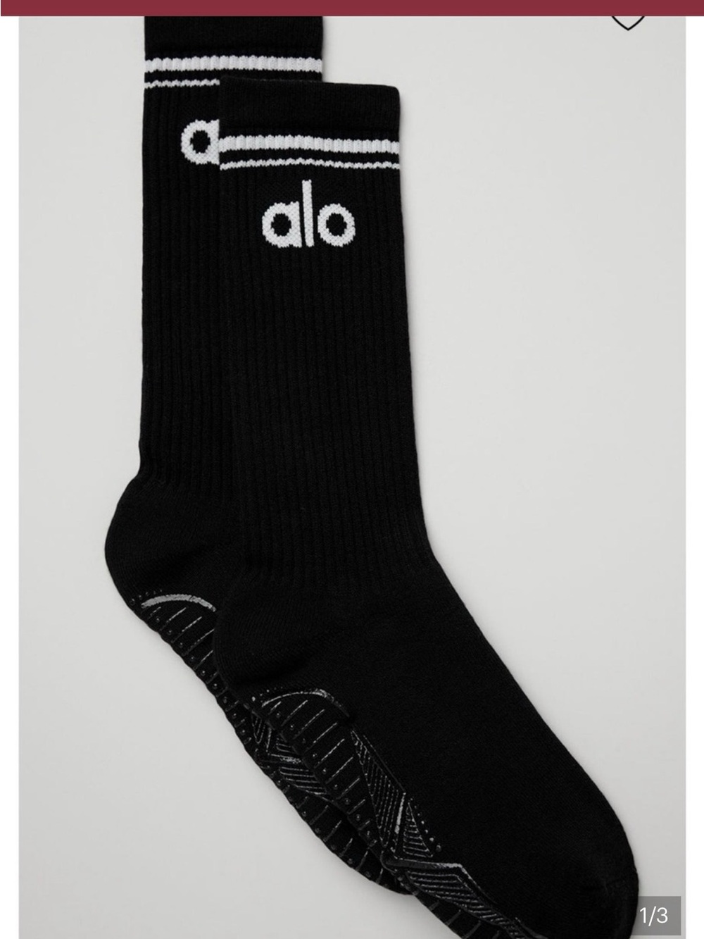 ALO Yoga Black Throwback Barre Crew Grip Socks with White Logo